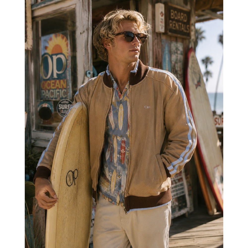 Y2K Ocean Pacific surf skate Track Jacket men's large Bomber Racing Stripes